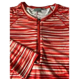 Maglione mezza zip a righe Athleta taglia grande elasticizzato rosso bianco - Foto 1 di 6