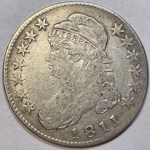 1811 Over 10 Capped Bust Half Dollar Fine F Coin, Old Cleaning #20580 - Picture 1 of 3