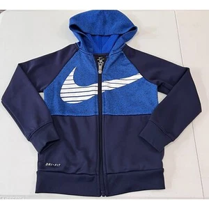 Nike Dri-Fit Zip Up Hoodie Jacket Blue White Boys Size 4 / XS - Picture 1 of 7
