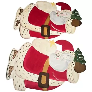 2er Set - Vintage 2002 Carole Shiber großer fliegender Weihnachtsmann Paar Tischsets EUC - Bild 1 von 7