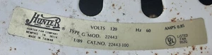 Parts for Summer Breeze Hunter Fan Model 22443 / Catalog 22443-100 - Picture 1 of 21