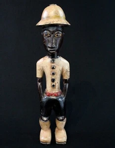 Art Africain Tribal - Statue "Colon" Baoulé Baule au Chapeau Colonial - 35 Cms - Picture 1 of 16