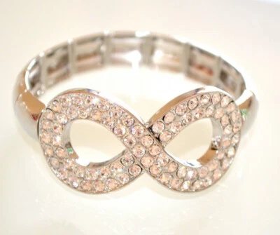 Bracciale donna argento a molla elastico simbolo infinito strass cristalli U675 - Immagine 1 di 2