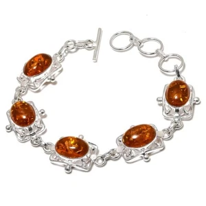 Baltic Amber Gemstone Handmade 925 Sterling Silver Jewelry Bracelet Size 7-8" - Picture 1 of 1