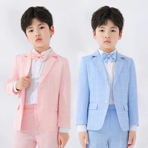 Kid Boy Check Blazer Jacket Suit Coat Formal Two Button Plaid Wedding Party Cute - Picture 1 of 20