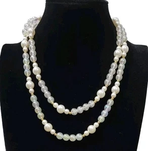 Vintage White & Clear Beaded Long Necklace 36" - Picture 1 of 5