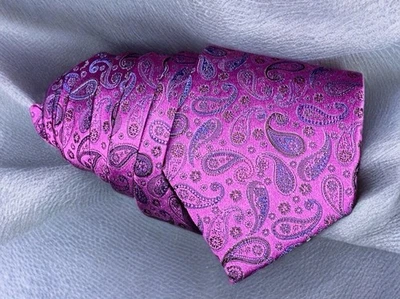 Corbata ETON Paisley Cuello Magenta Azul Negro Metálico 100% Seda Hecha en Inglaterra Nueva sin Etiquetas Foto 1 de 4