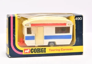 Vintage Corgi Toys 490 Touring Caravan Model 1975 Boxed, White Blue and Red - Picture 1 of 13