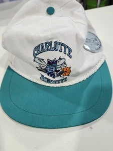 Vintage 90's Charlotte Hornets Snapback Trucker Rope White Cap Embroidered - Picture 1 of 9