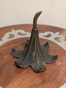 Vintage Blooming Lily Brass Table Top Bell Stamped With Makers Mark Flower Bell - Picture 1 of 7