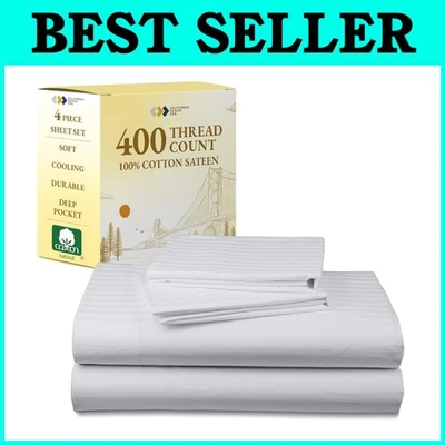 Juego de sábanas de satén de algodón de 400 hilos de lujo - tamaño king Foto 1 de 4