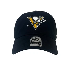Pittsburgh Penguins Baseball Hat Cap Black New 47 Clean Up Adjustable OS - Picture 1 of 11