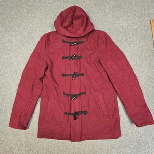 Stussy Jacket mens SMALL red Duffle Coat Hooded warm winter wool Size S - Picture 1 of 6