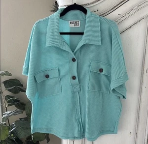 Camiseta pulóver Bucket List Aqua de gran tamaño cuadrada de manga corta, para mujer talla pequeña - Imagen 1 de 6