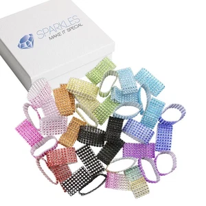 25 Colored Rhinestone Napkin Rings 6 Row - diamond wedding party sash holder - Picture 1 of 15