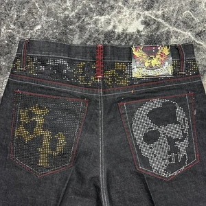 Y2K Vintage Southpole Jeans Herren 36x32 Baggy Schwarz Totenkopf Skelett Kristall Hose - Bild 1 von 8