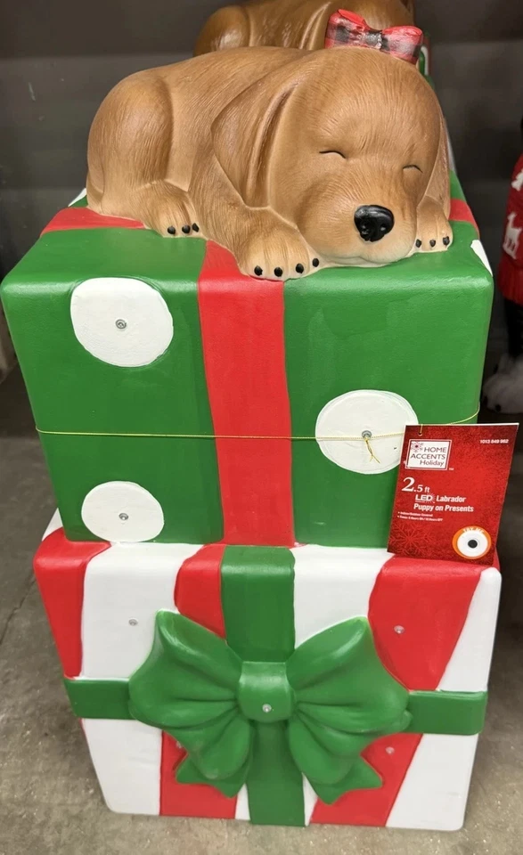 *NUEVO* 2,5 pies LED cachorro en regalo Navidad soplado molde Home Depot 2025 Foto 1 de 1