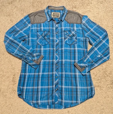 Camisa Western BKE Vintage Ajuste A Medida Talla XL Azul Perla A Presión Vaquero Rodeo Cuadros Foto 1 de 4
