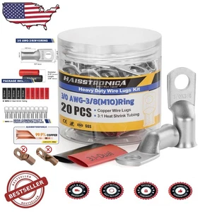 Professional 000 AWG Copper Wire Lugs M10, Corrosion Resistant, w/ Heat Shrink - Picture 1 of 9