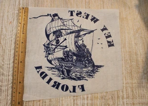 Vintage Key West Florida Pirate Ship Iron On Tee Shirt Transfer 8" x 10" Blue - Picture 1 of 3
