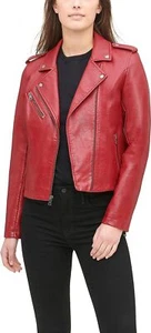 Chaqueta de Cuero Rojo Genuino Chaqueta de Cuero Suave Piel de Cordero Motociclista - Imagen 1 de 5
