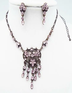 BOUTIQUE 18 ZOLL LILA MULTIKRISTALL BRONZE VIKTORIANISCHER DROP DANGLE SCHMUCK SET - Bild 1 von 5