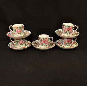 Crown Staffordshire 5 Coffee Can Cups & Saucers Thousand Flowers F7117 1965-1978 - Picture 1 of 24