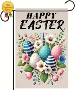 happy Easter Garden Flags 12X18 Inch Double Sided for outside Easter Eggs with F - Picture 1 of 12