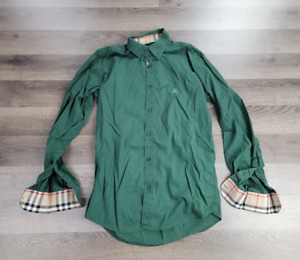 Burberry Brit Button Down Shirt Small Green Long Sleeve Nova Check Womens Cotton