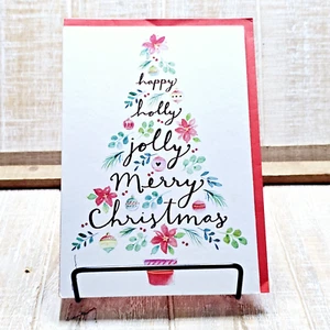 American Greetings Christmas Card Floral Tree Gold Holly Jolly Green - Picture 1 of 9