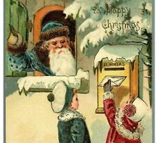 St Nicholas BLUE Coat Suit Kids Mailing Letters To Santa Mailbox Christmas 5488