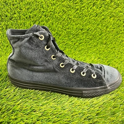 Converse CT All Star Hi Velvet 男孩 6Y 码黑色步行跑步鞋运动鞋 — 第 1/4 张图片