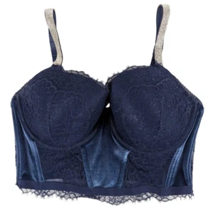Victoria's Secret DREAM ANGELS Lined Demi Bustier Bra Women's 36DD Blue Floral * - Picture 1 of 5