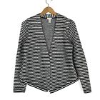 Chico's Sz 1 (M/8) Cardigan Black Striped Long Sleeve Cotton Blend Sweater