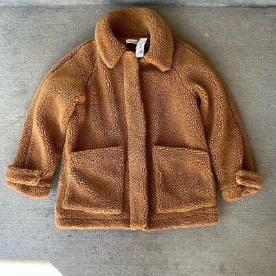 NUEVO CON ETIQUETAS Topshop Mujer’s Gran Tamaño Peluche Sherpa Chaqueta Marrón Imitación Piel Cremallera Abrigo M Foto 1 de 4