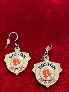MLB American League Boston Red Socks 1997 Silver Pewter Tone Wire Earrings 1.5" - Picture 1 of 3