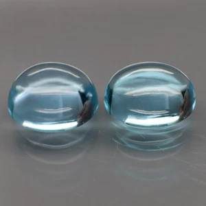 Oval Cabochon 12x10mm.PAIR Ravishing Color Baby Blue Topaz Brazil 14.16Ct. - Picture 1 of 6