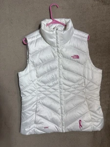 Women's The North Face Breast Cancer Awareness Puffer Down Vest Size Large White - Picture 1 of 8