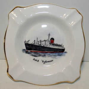 Cenicero coleccionable con borde de oro Cunard Line RMS Sylvania Salisbury Bone China - Imagen 1 de 4
