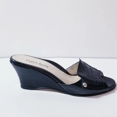 Sandalias de cuña Taryn Rose charol negro para mujer talla 36 hechas en Italia  Foto 1 de 4