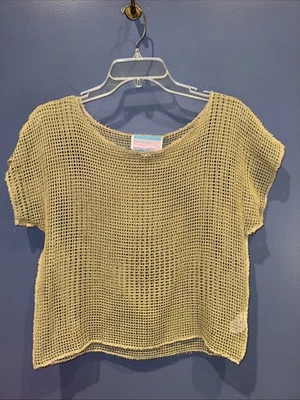 Женский средний сетчатый пуловер желтовато-коричневый, винтажный 1960 Santa Cruz San Francisco Calif  - Изображение 1 из 4