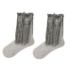 Hollowed Lace Calf Sock for Women Sequins Tassels Trim Party Middle Tube Sock