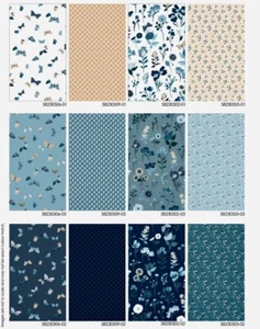 SALE ! Midnight In Bloom 22 Fat Quarters Blues Peach Florals Birds Butterflies - Picture 1 of 9