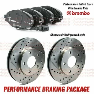FITS VOLKSWAGEN POLO 1.8 GTi 310mm DRILLED FRONT BRAKE DISCS + BREMBO PADS - Picture 1 of 1