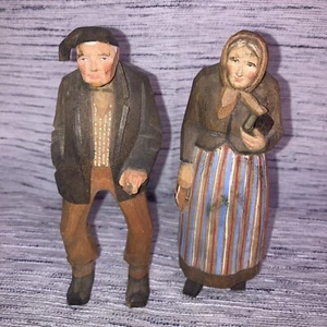 Vtg Swiss Huggler Wyss Hand Carved Folk Art Wooden Couple Man Woman Figurine * - Picture 1 of 13
