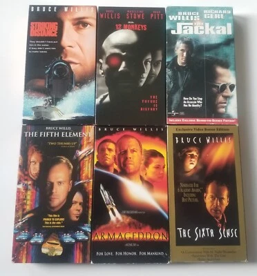 Bruce Willis 90s VHS Lot of 6 TESTED 12 Monkeys Jackal Armageddon Fifth Element  - Image 1 of 4