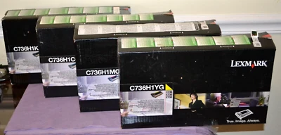Set of 4 Lexmark C736H1CG C736H1MG C736H1YG C736H1KG (CYMK) Toner Cartridge--NEW - Image 1 of 4