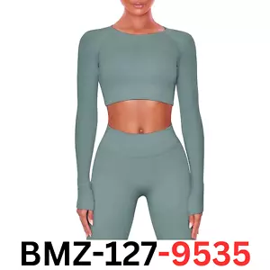 Buttergene Women Workout Sets 2 Pieces Long Sleeve Yoga Outfits Gym Clothes, M - Picture 1 of 5