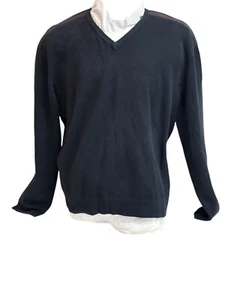 CALVIN KLEIN JEANS MEN’S V-NECK COTTON SWEATER Black SIZE X-LARGE Red Accent - Picture 1 of 7