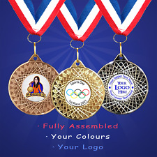 50mm Personalised School Sports Day Medals + Ribbon + Engraving + Your Own Logo